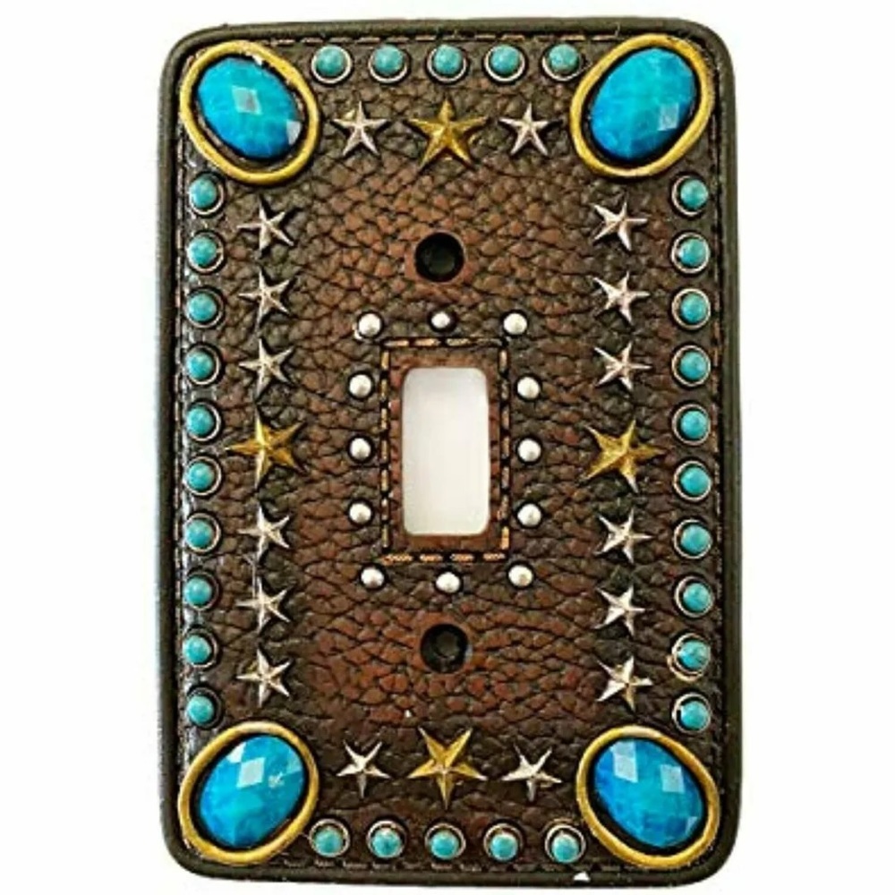 Western Turquoise Teal Gem and Star Single Light Switch Plate